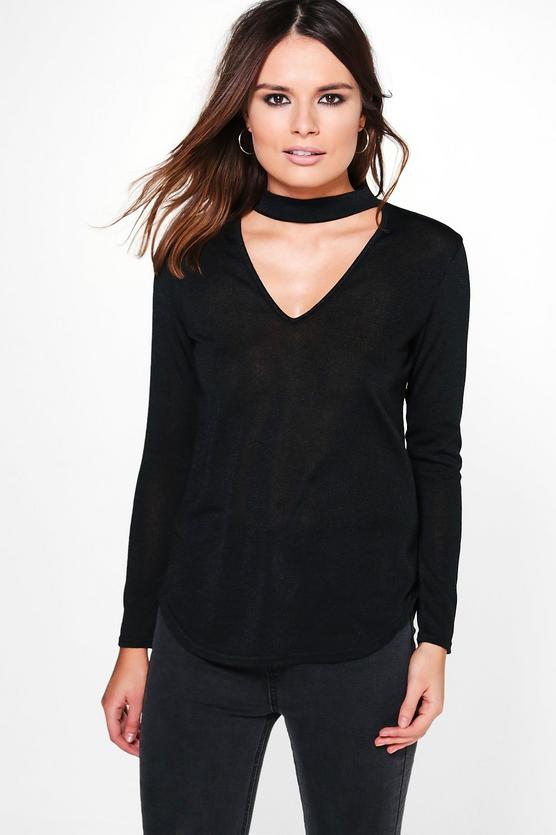 Frances Melange Choker Knitted Top